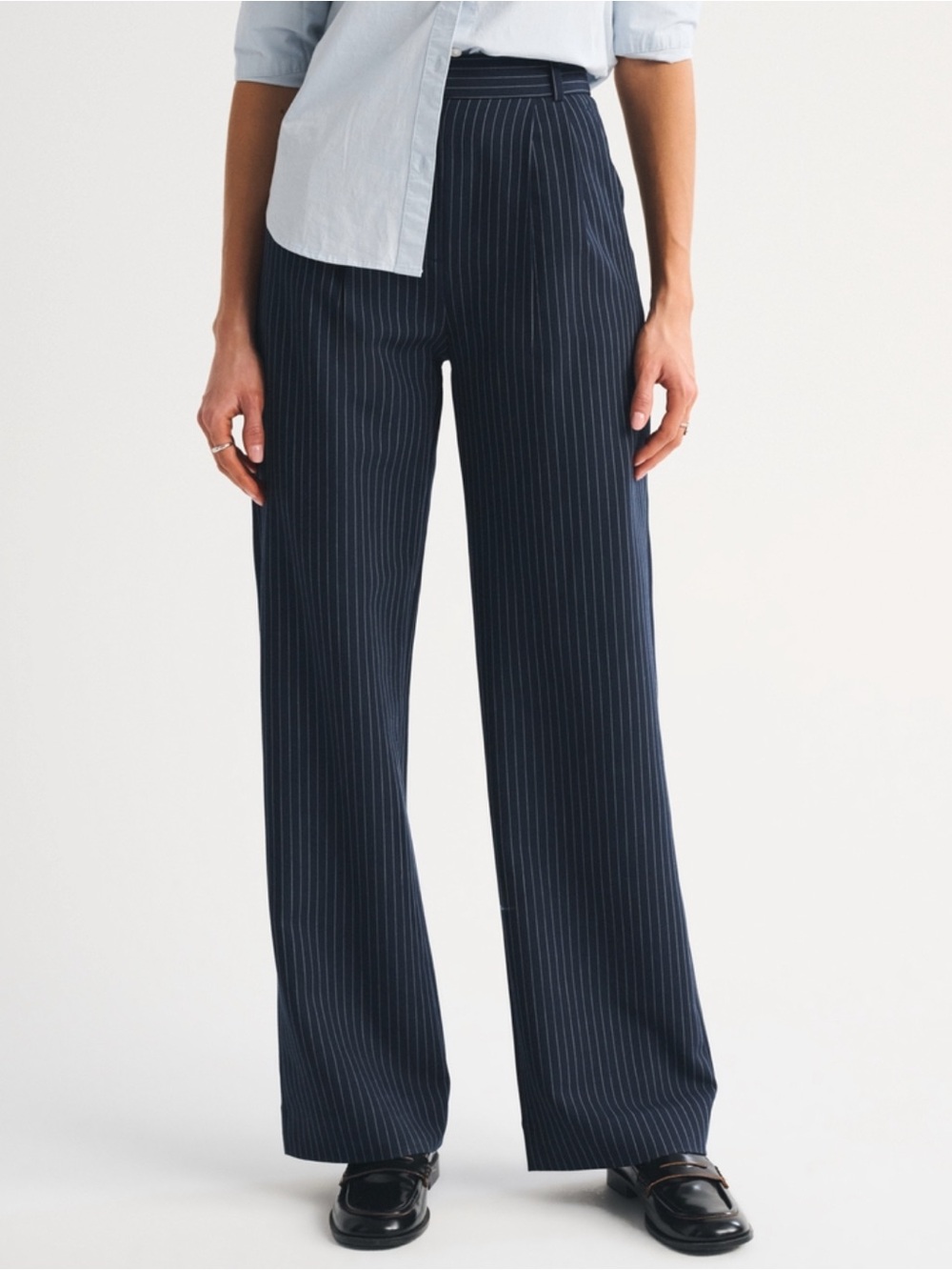 Abercrombie & Fitch Navy Pinstripe Wide-Leg Pants